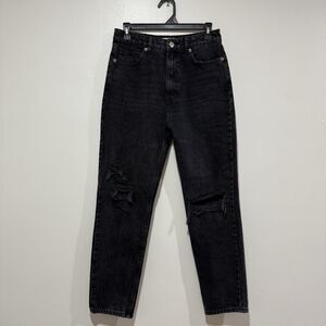 Zara Black Distressed Ankle Straight Jeans Womens Size US 6 EUR 38